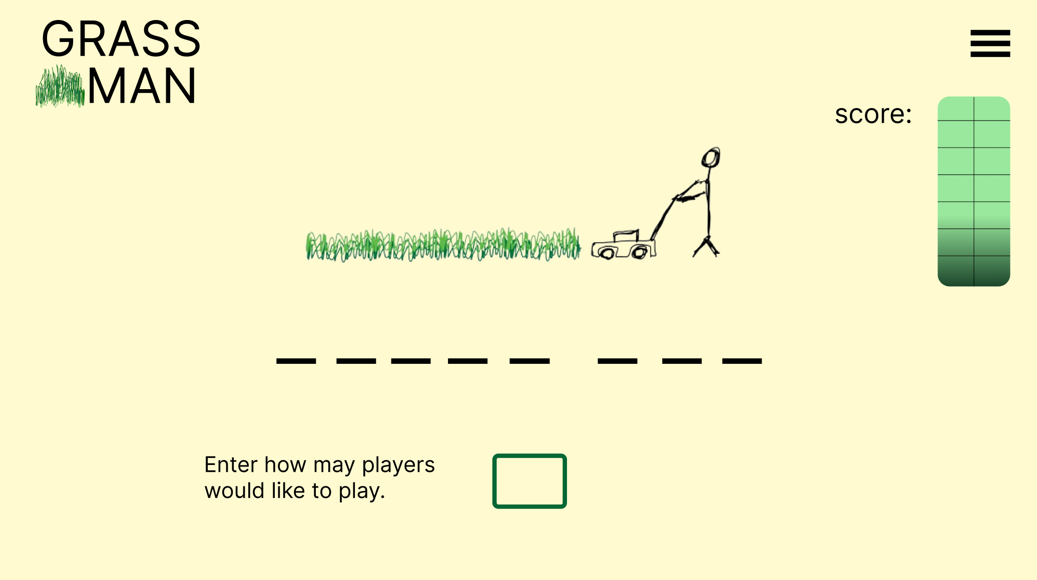 A stickman mowing the grass.