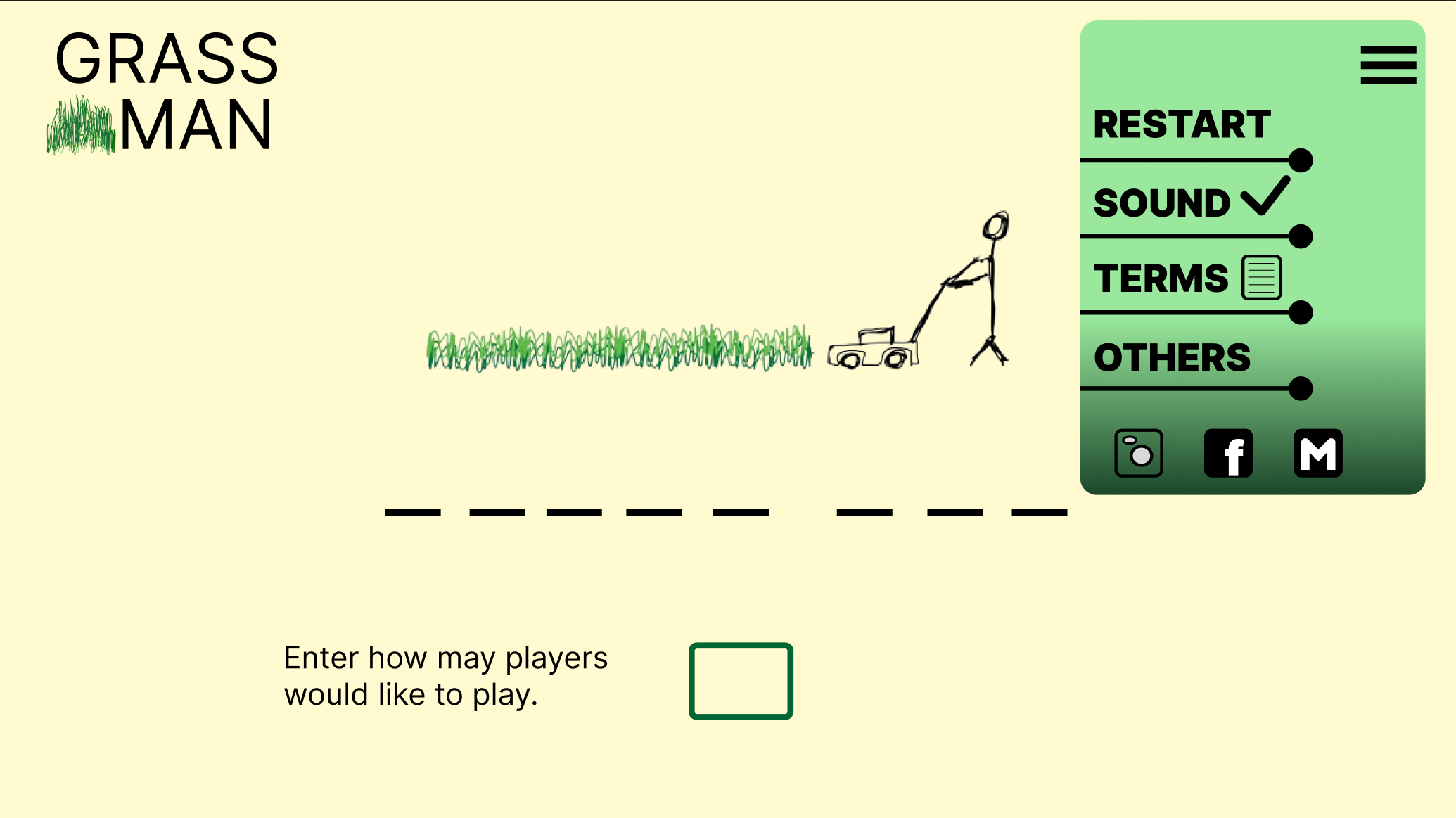A stickman mowing the grass.