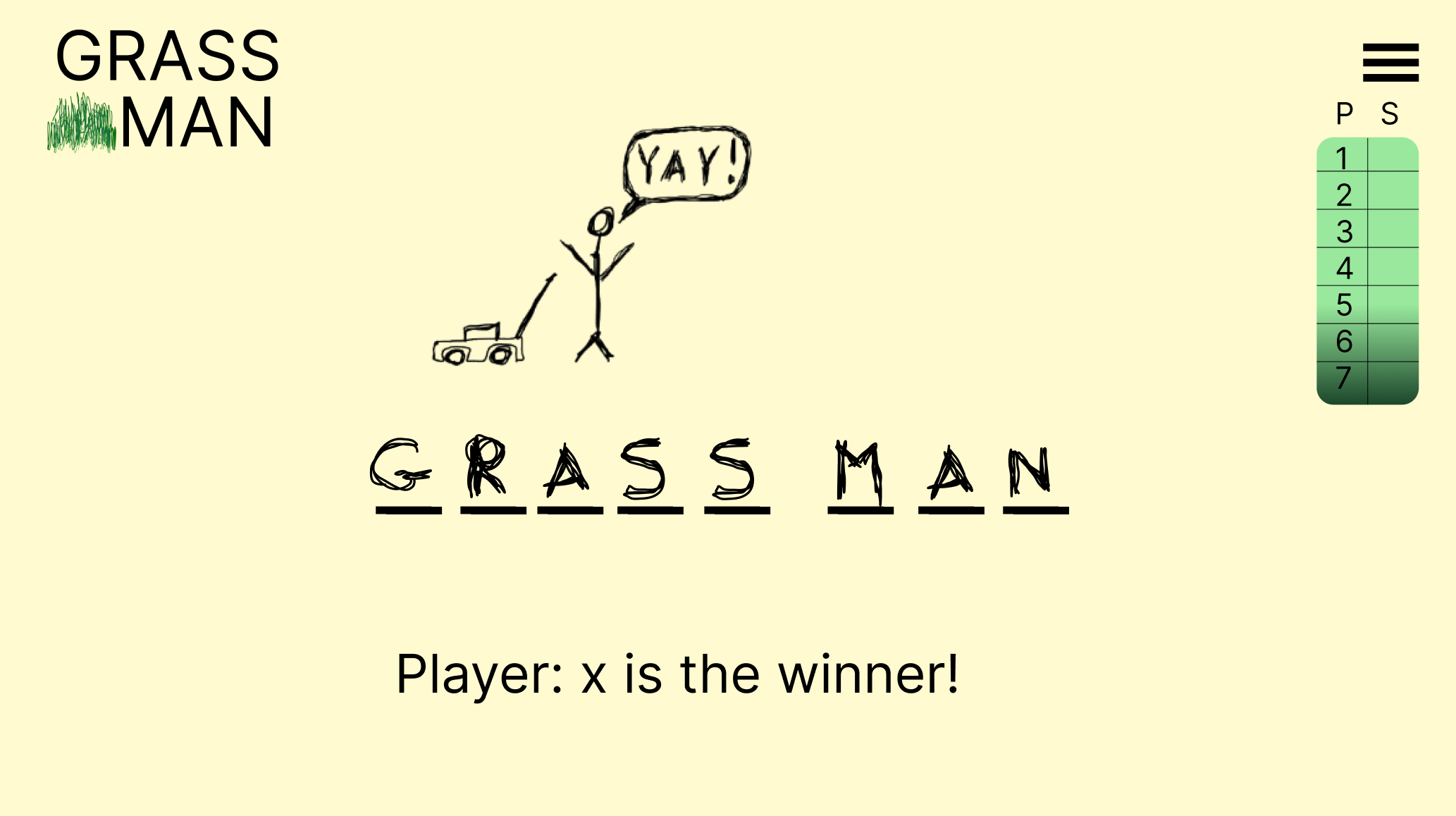 A stickman mowing the grass.